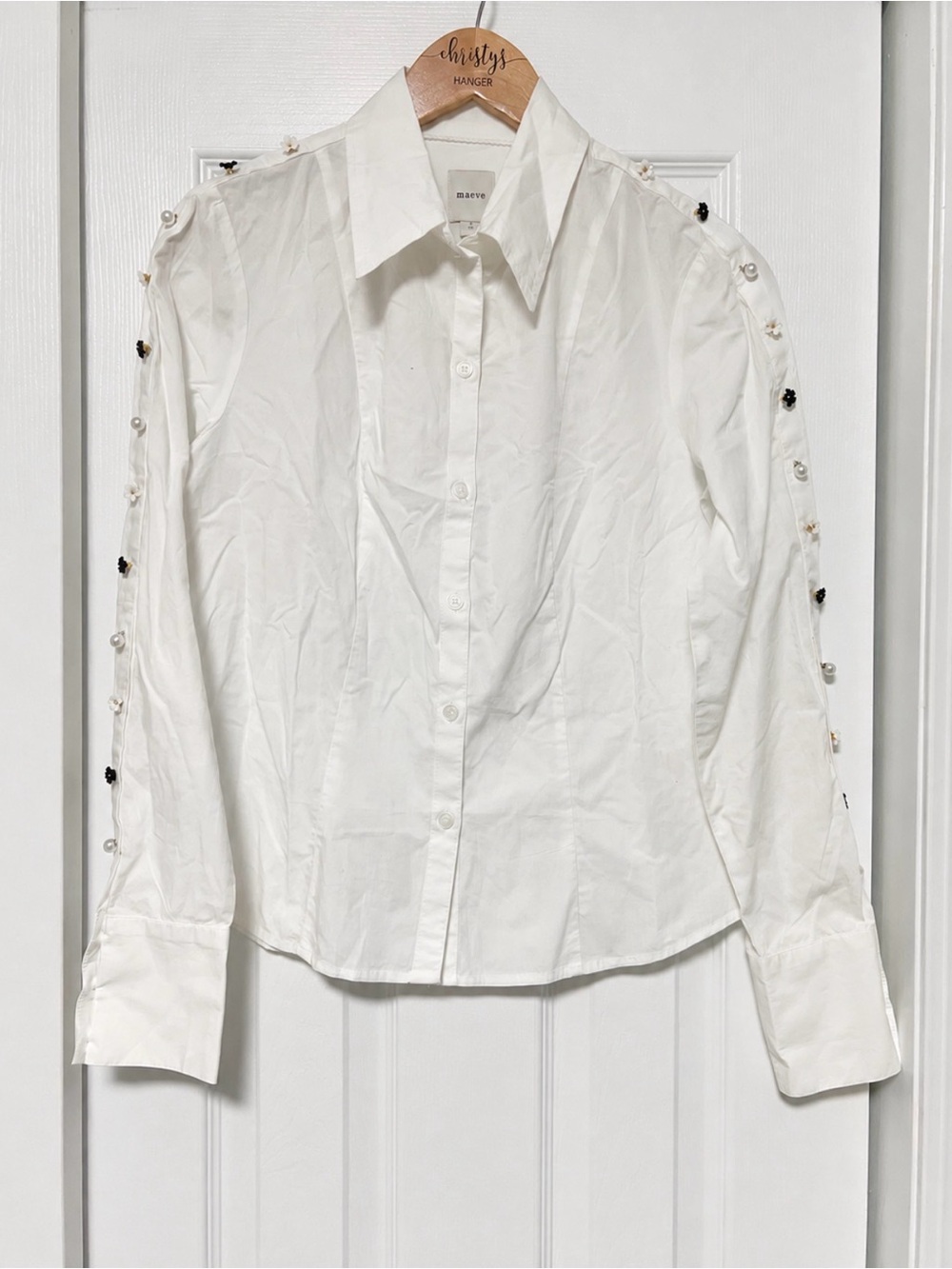 Anthropologie Maeve Embellished Button Sleeve Blouse S NWT